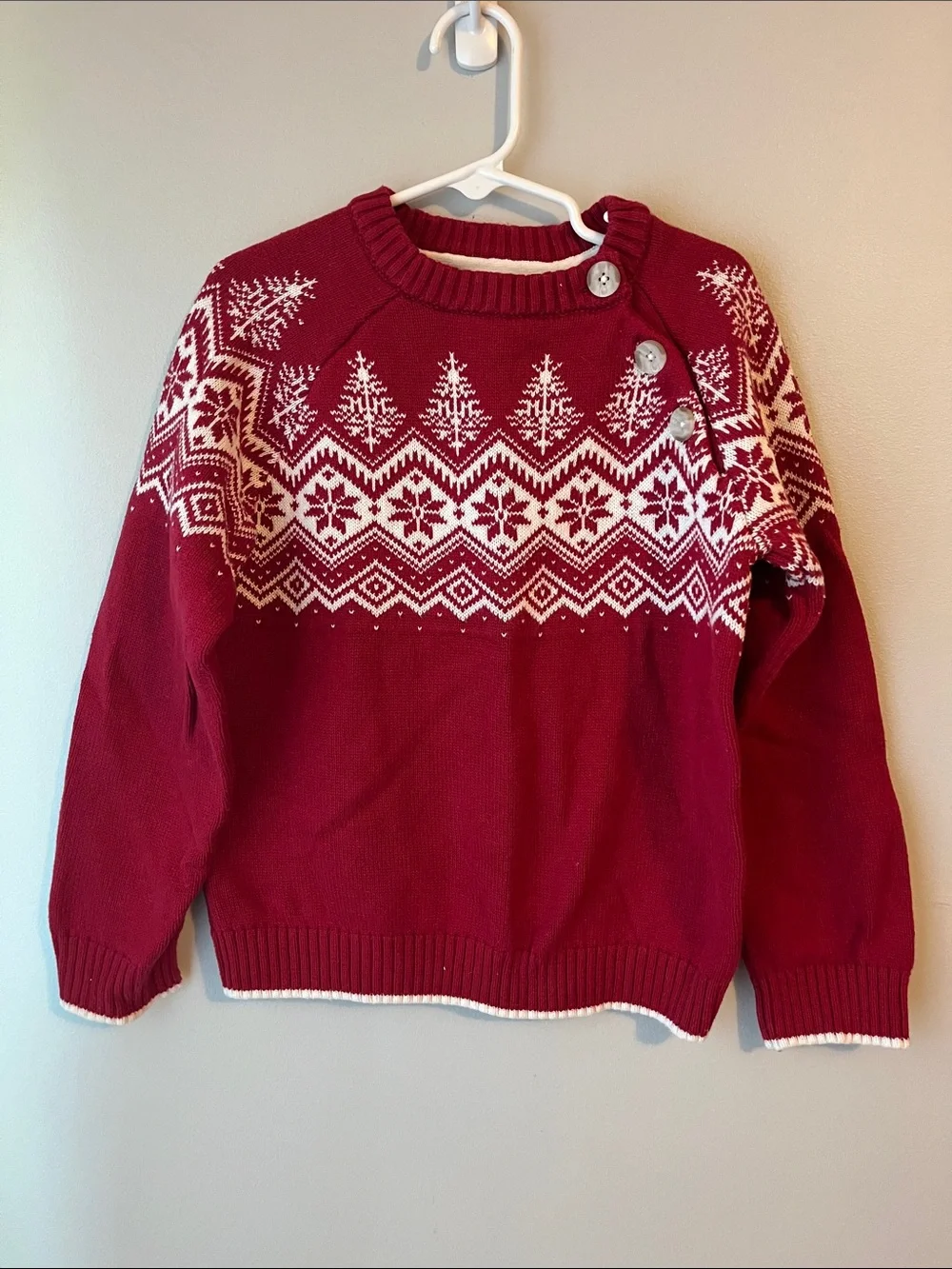 Gymboree Red and White Nordic Button-Shoulder Christmas Tree Sweater